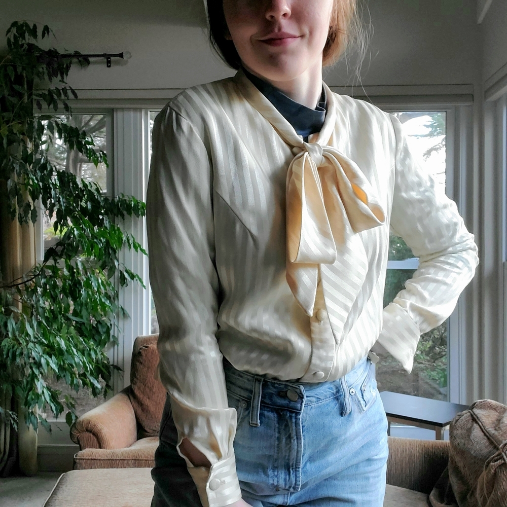 Vintage Satin Bow Blouse